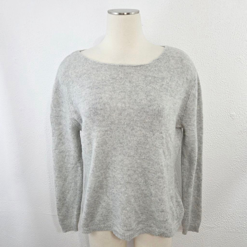 Kier + J cashmere sweater pullover light heather gray scoop women's size large